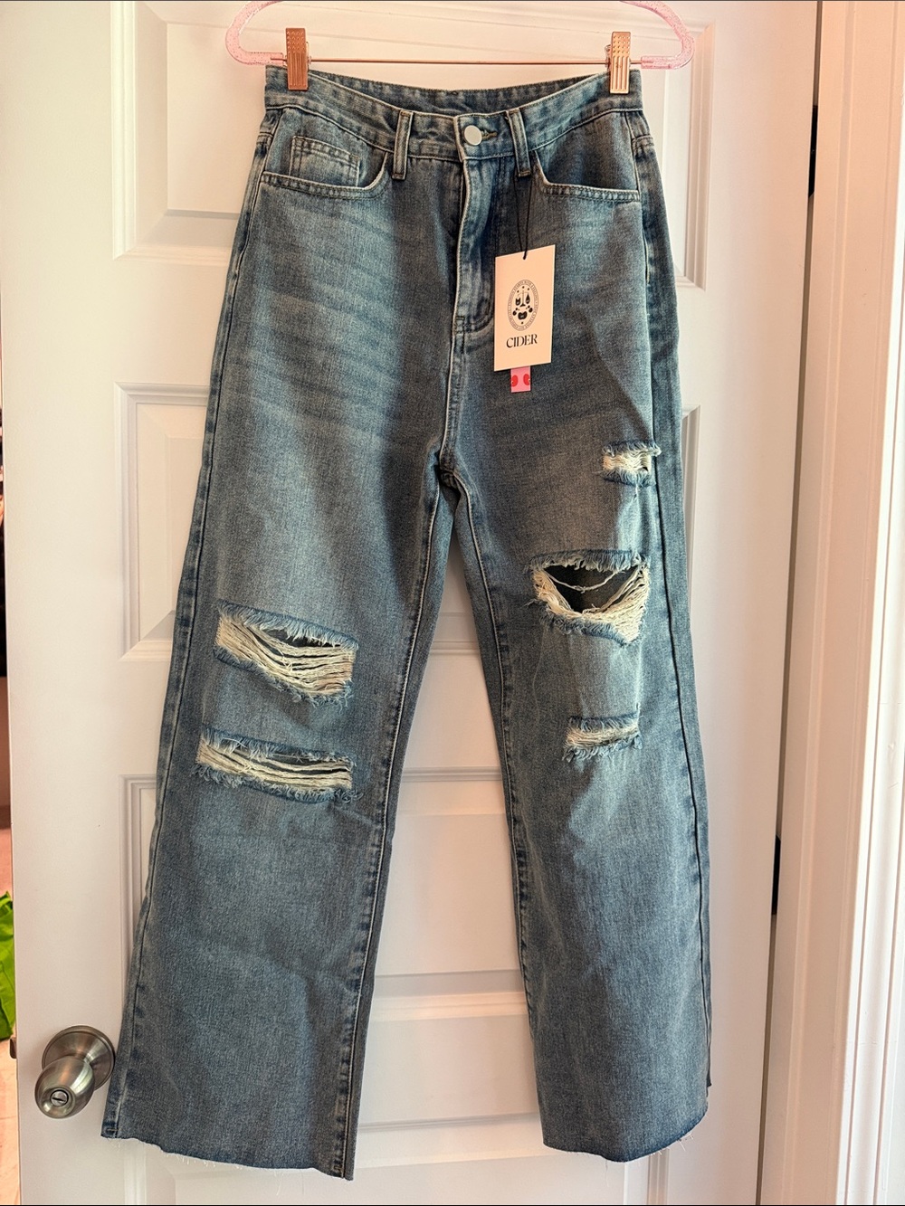 Cider Distressed Straight-Leg Jeans in Faded Blue